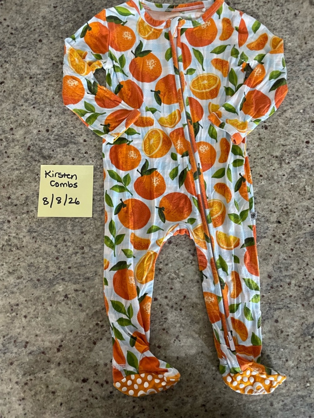 Kids Orange Citrus Zip-Front Footed One-Piece